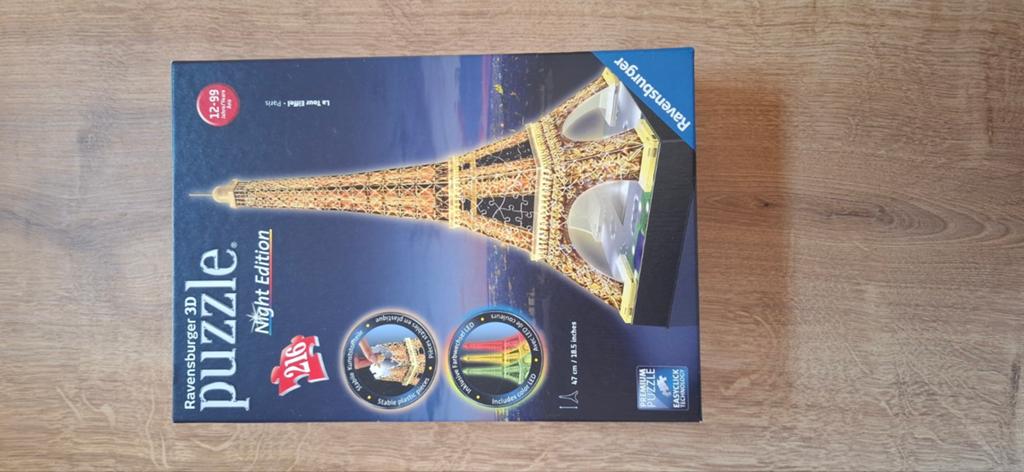 Ravensburger 3D Puzzel Eiffeltoren Night Edition, Ophalen of Verzenden, 500 t/m 1500 stukjes, Zo goed als nieuw, Rubik's of 3D-puzzel