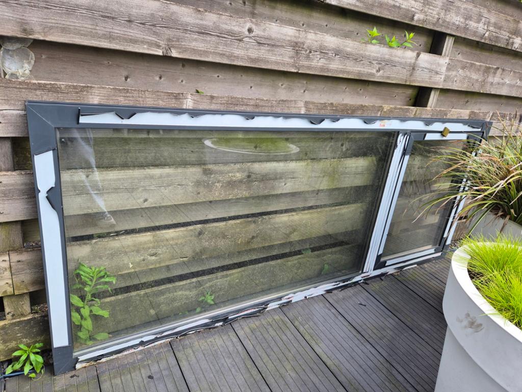 Groot dubbelglas raam met aluminium frame, Ophalen, Gevelraam of Ruit, Minder dan 80 cm, Nieuw