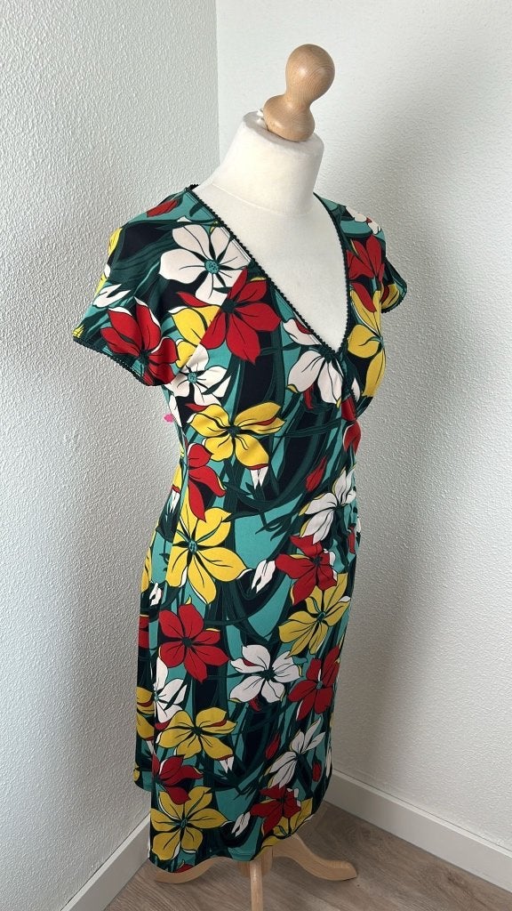 King Louie maat L bloemen crossdress jurk 1045, Maat 42/44 (L), Ophalen of Verzenden, Zo goed als nieuw, Knielengte