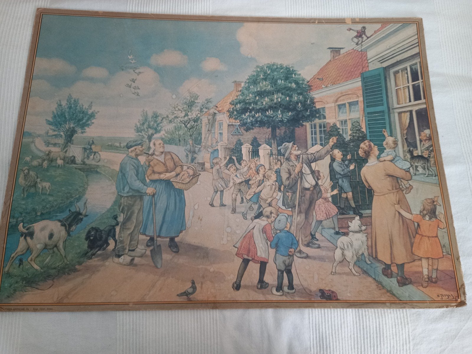 Vintage schoolplaat C. Jetses - Aap, noot, mies, Ophalen