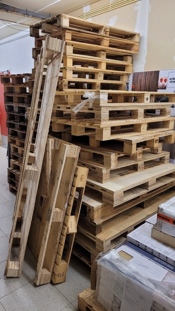 Euro pallets en diverse houten materialen, Ophalen, Gebruikt, 50 mm of meer, Pallet