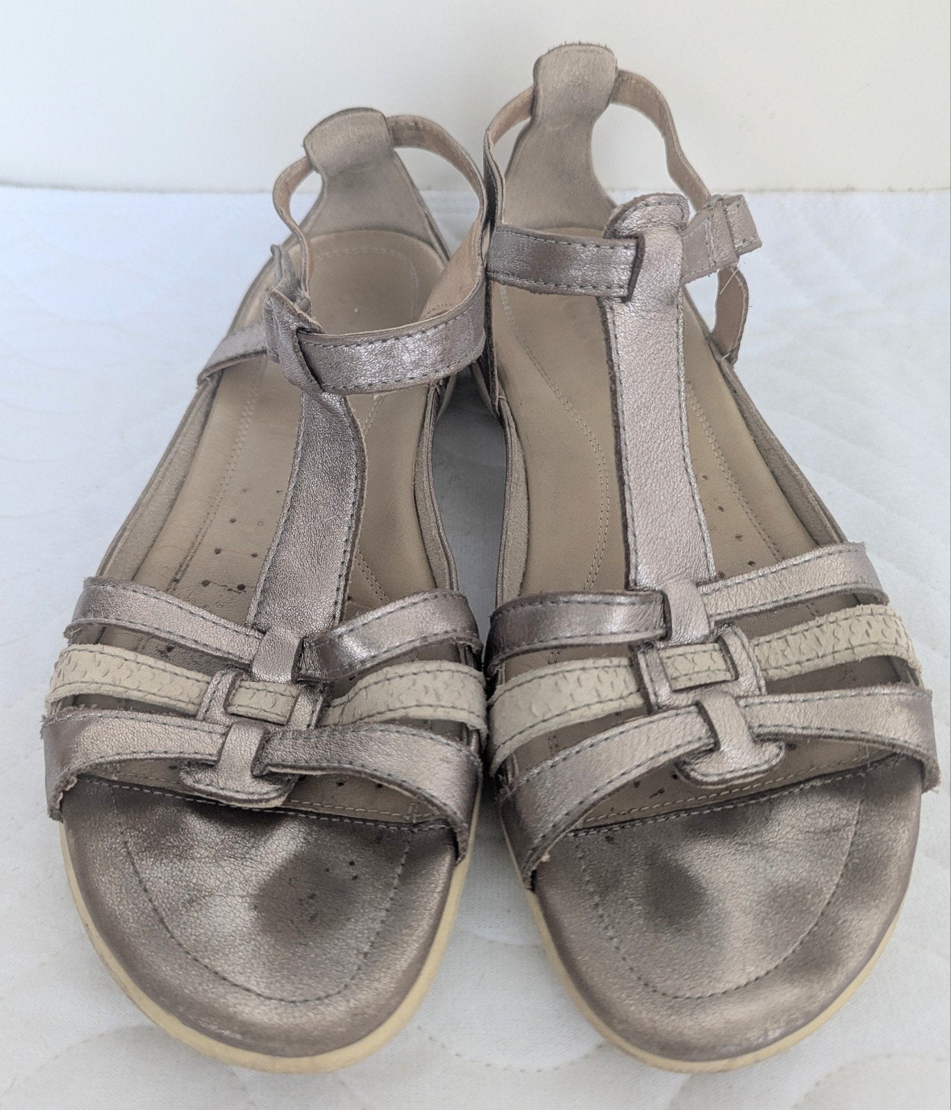 Ecco sandalen maat 40 bronskleurig leer, Ecco, Beige, Gedragen, Sandalen of Muiltjes