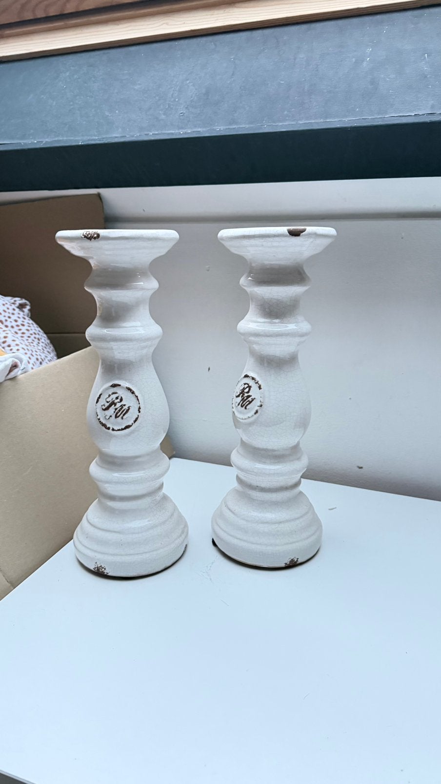 Rivièra Maison Kandelaars – Set van 2, Wit, Rivièra Maison, Ophalen of Verzenden, Zo goed als nieuw