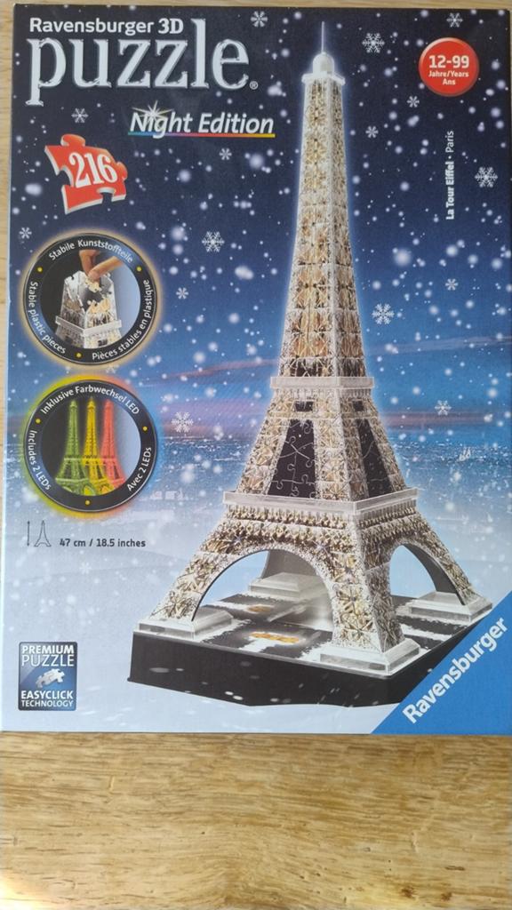 Ravensburger 3D Puzzle Eiffeltoren Night Edition LED, Ophalen of Verzenden