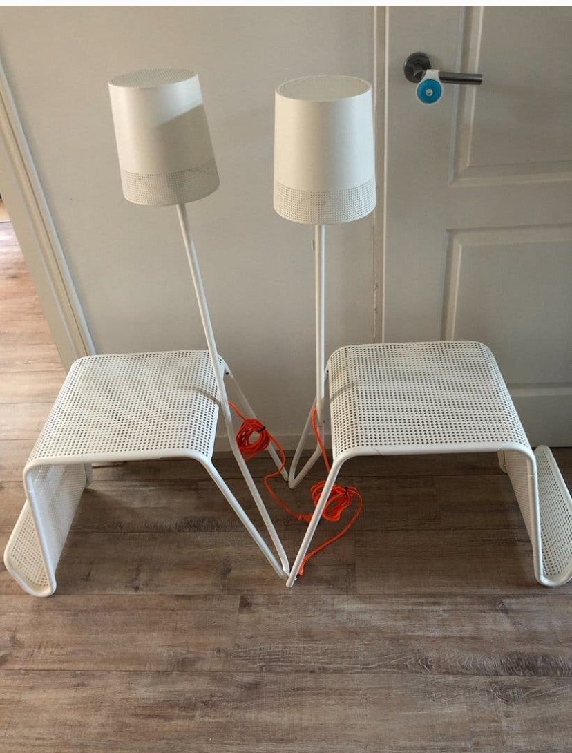 Set van 2 IKEA PS 2014 bijzettafels met lamp, Tomek Rygalik, Ophalen, Minder dan 55 cm, Gebruikt, Metaal of Aluminium