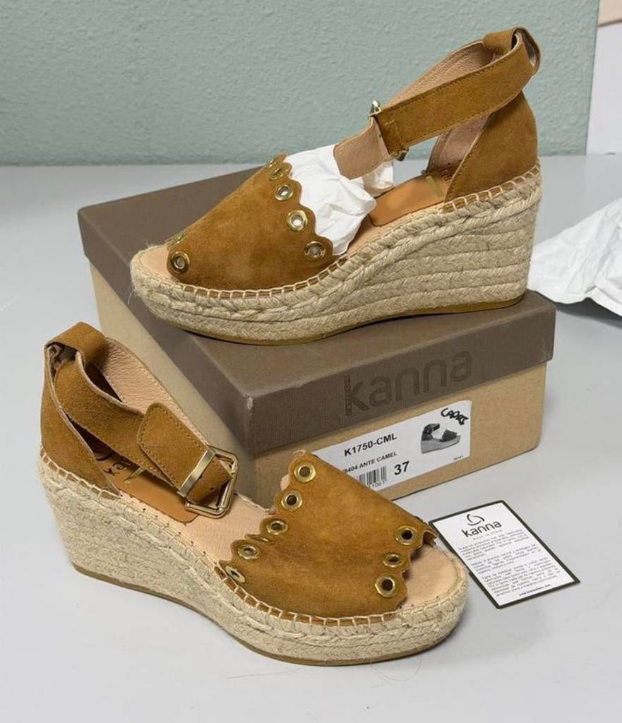 Kanna Espadrilles Sleehak Suède Camel Beige Maat 37 NIEUW, Kleding | Dames, Schoenen, Beige, Nieuw, Ophalen of Verzenden, H