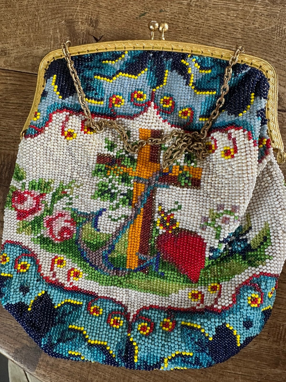 Antiek klederdracht kralen tasje, Verzenden, Dames