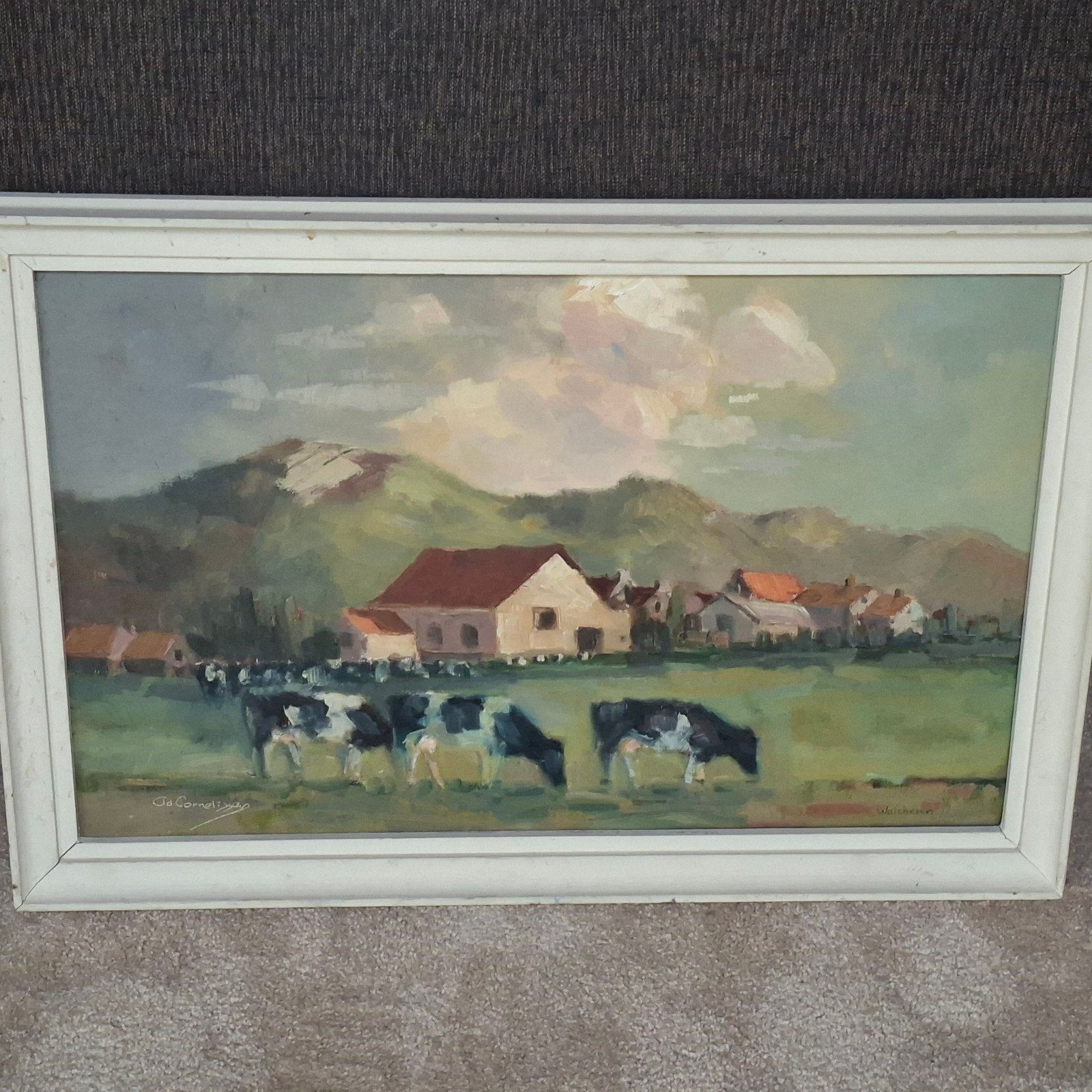 Grazende koeien, Antiek en Kunst, Gesigneerd, Realistisch, Dieren, Olieverf