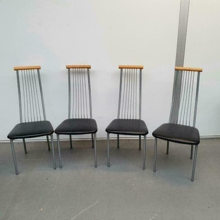 4 x Eetkamerstoelen - met nieuwe zwarte skai, Huis en Inrichting, Stoelen, Ophalen, Gebruikt, Zwart, Vier