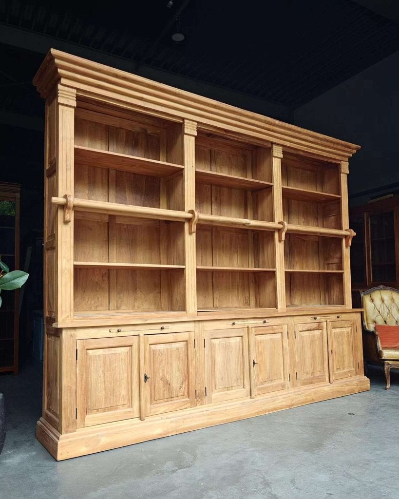 Grote teakhouten bibliotheekkast | Boekenkast teak  #3098, Gebruikt, Met deur(en), -, 200 cm of meer