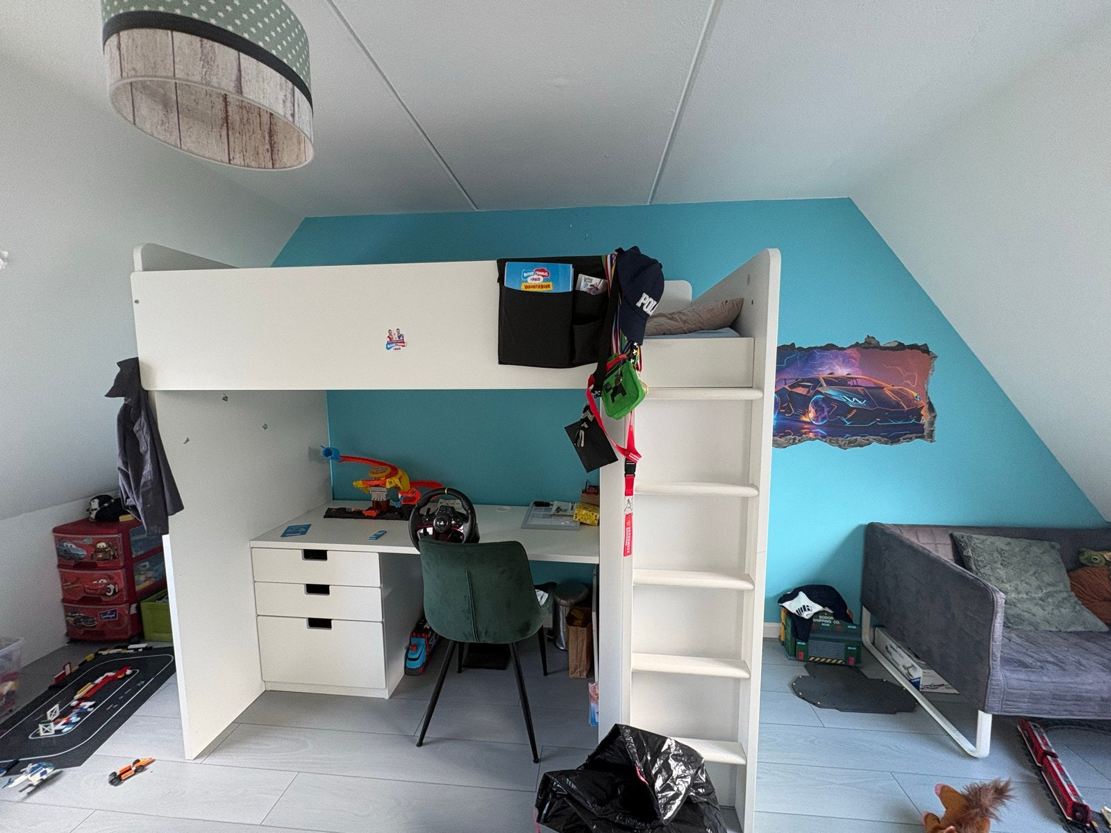 Hoogslaper met bureau en kast - Wit, Ophalen, Gebruikt, 100 cm of meer, Hoogslaper of Stapelbed