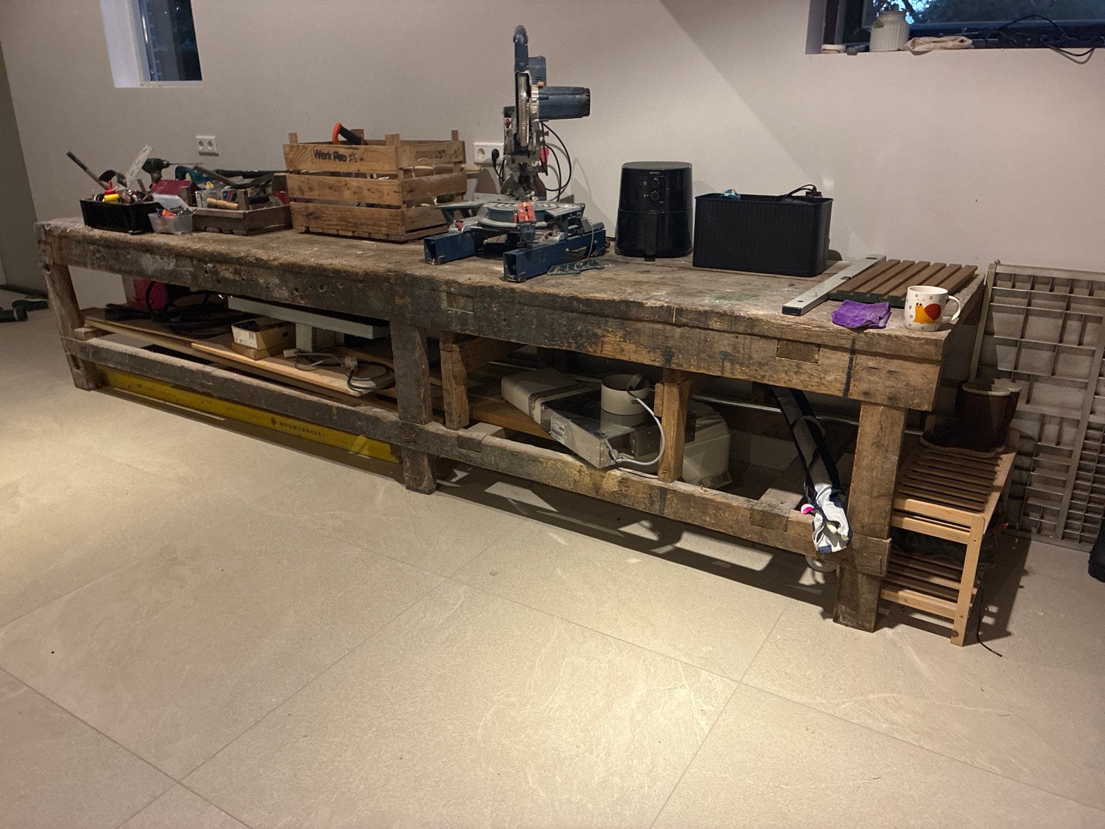 Robuuste Oude Werkbank - Perfect voor Garage of Atelier, Ophalen, Gebruikt, 170 cm of meer, Bankschroef