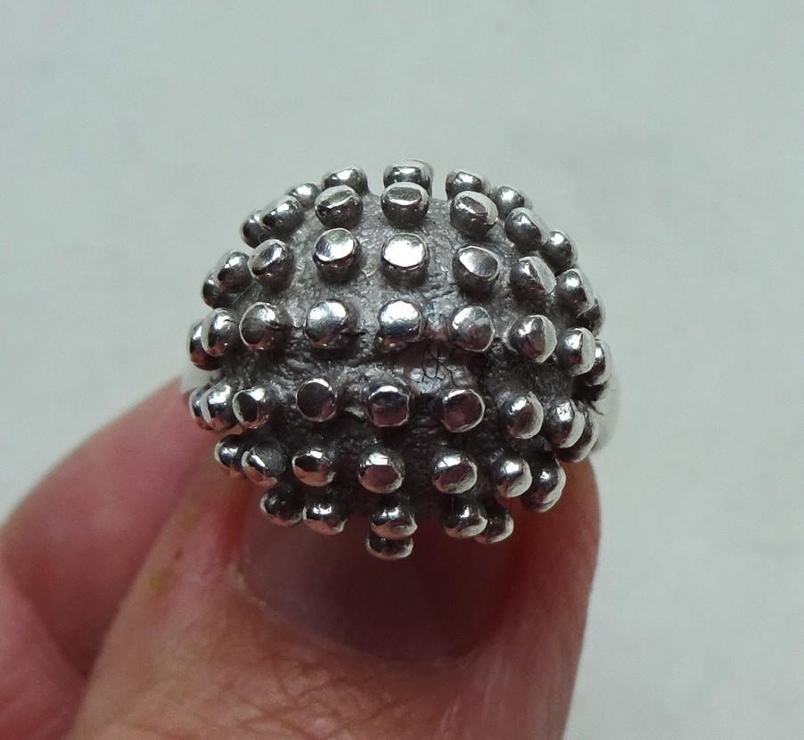 Jaren '60 zilveren 'spoetnik' ring: Dutch Chain Works, Ophalen of Verzenden, Zilver, Ring