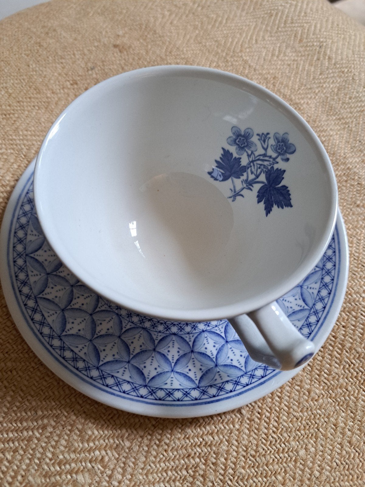 Zeldzaam: elegante theekop&schotel van Spode 'Geranium' zgan, Ophalen of Verzenden