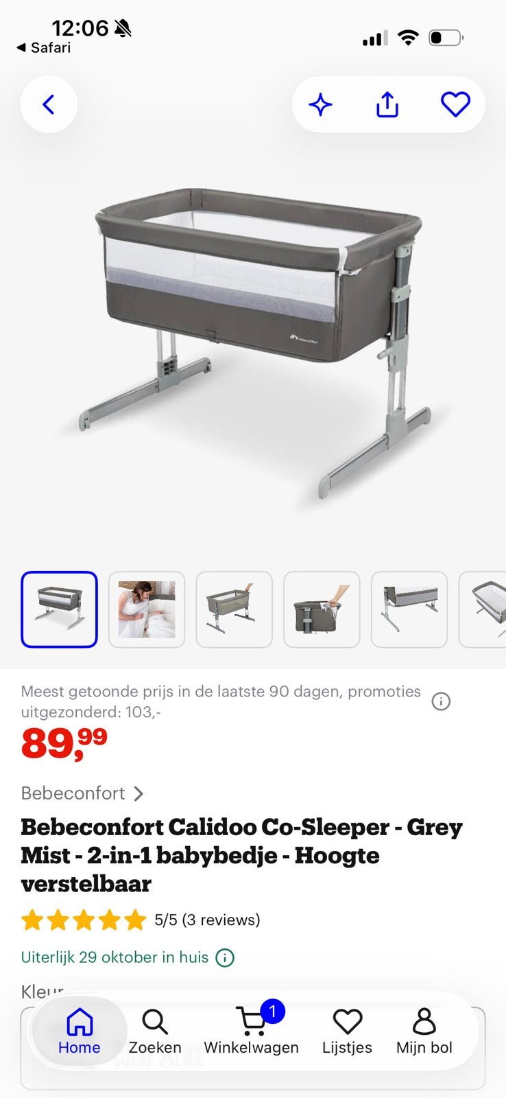 Bebeconfort Calidoo co-sleeper, Kinderen en Baby's, Ophalen, Zo goed als nieuw, Wieg