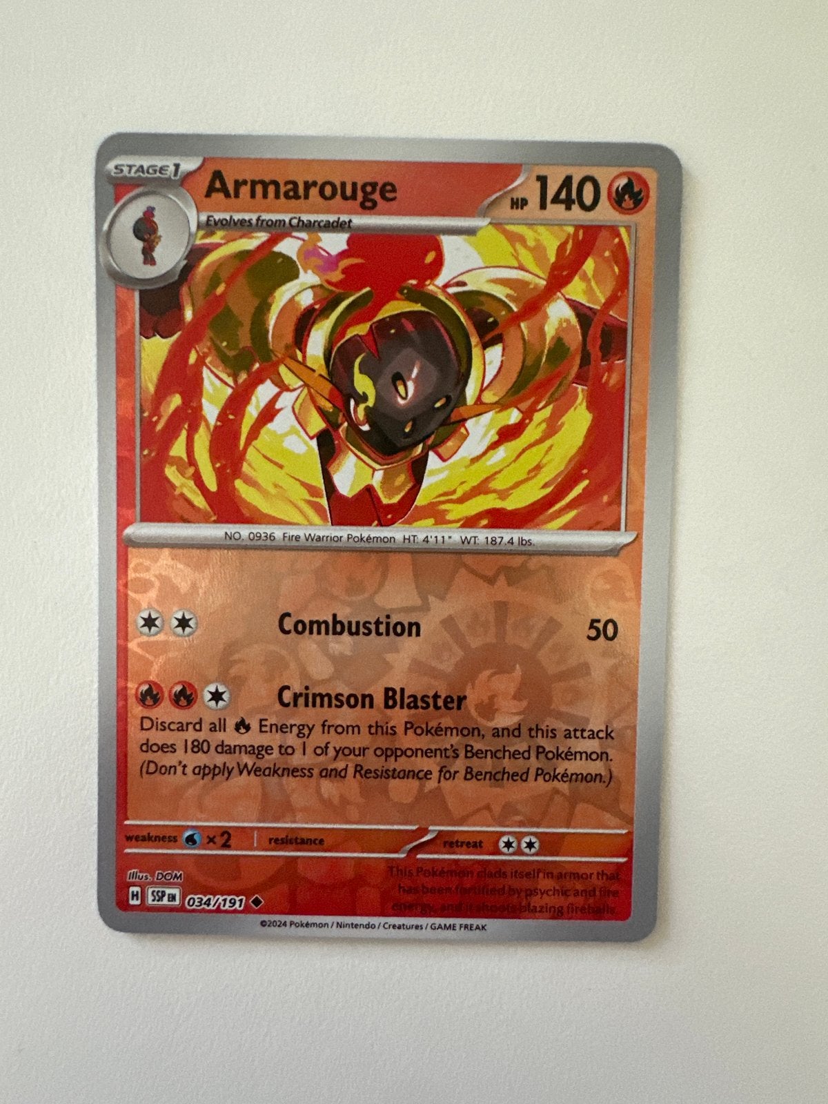 Pokémon Armarouge HSSP 034/191 Kaart, Ophalen of Verzenden, Zo goed als nieuw, Losse kaart