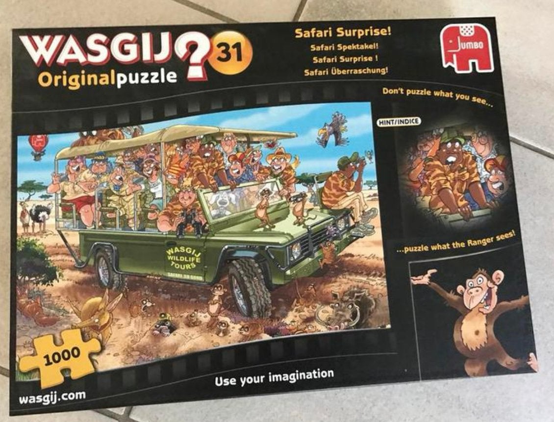Wasgij puzzel nr 31 (nieuw) Safari surprise., Ophalen of Verzenden, 500 t/m 1500 stukjes, Nieuw, Legpuzzel
