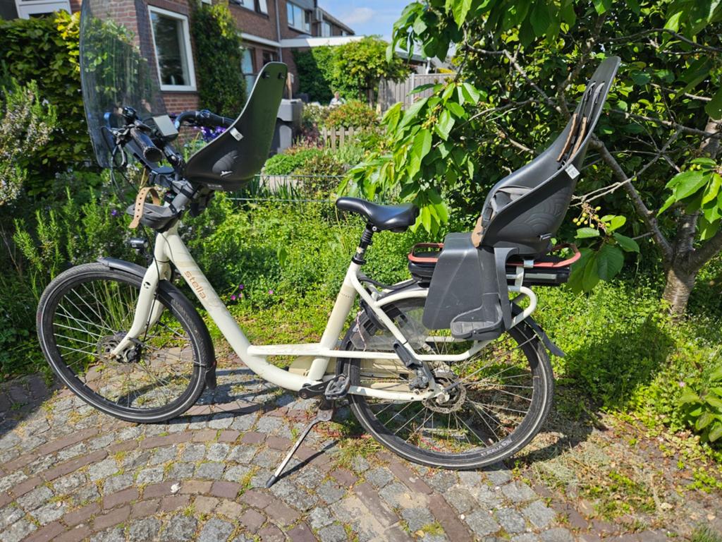 Stella Fiore elektrische fiets met kinderzitjes, Ophalen, Velgrem, Versnellingen, 53 tot 56 cm