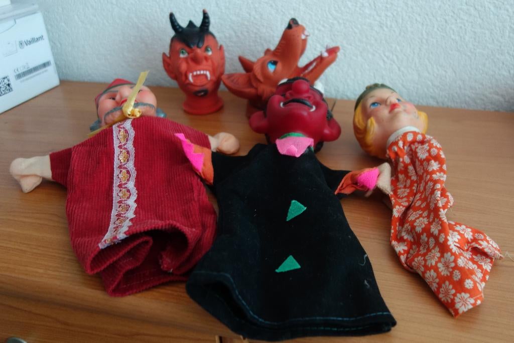 Vintage oude poppenkastpoppen 5 stuks uit de jaren '70, Antiek en Kunst, Ophalen of Verzenden