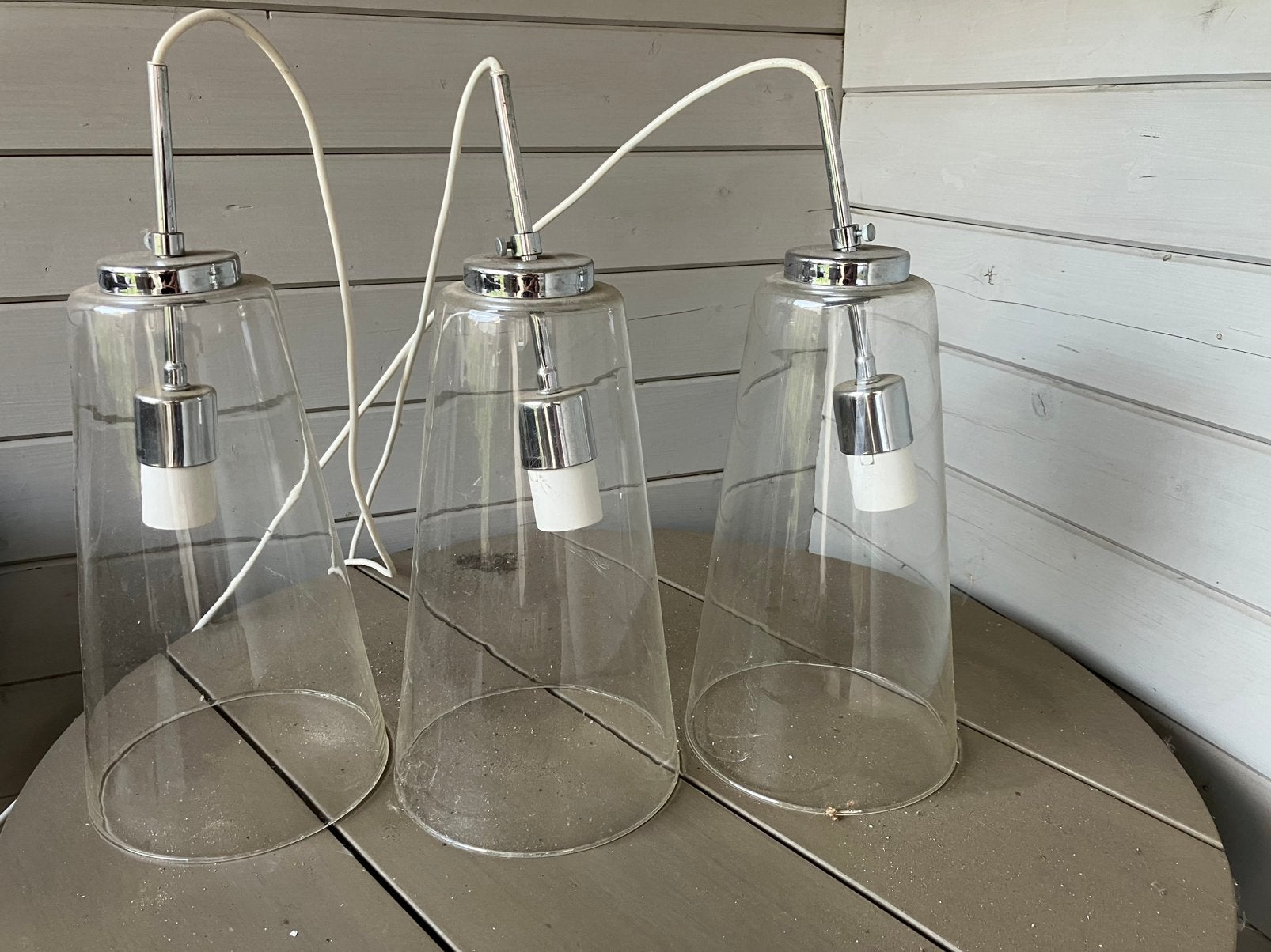 3 glazen plafondlampen Ikea, Huis en Inrichting, Ophalen, Gebruikt, Design, E27 (groot)
