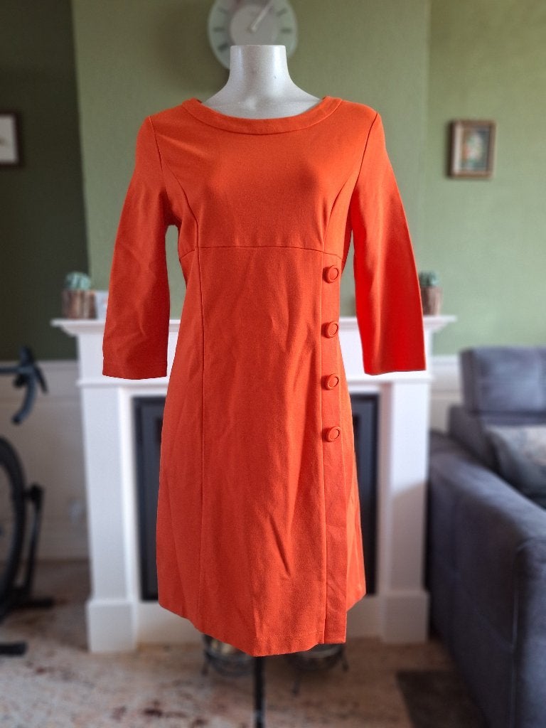 Caroline Biss oranje knopen jurk mt 42, Kleding | Dames, Jurken, Verzenden, Maat 42/44 (L), Oranje, Zo goed als nieuw