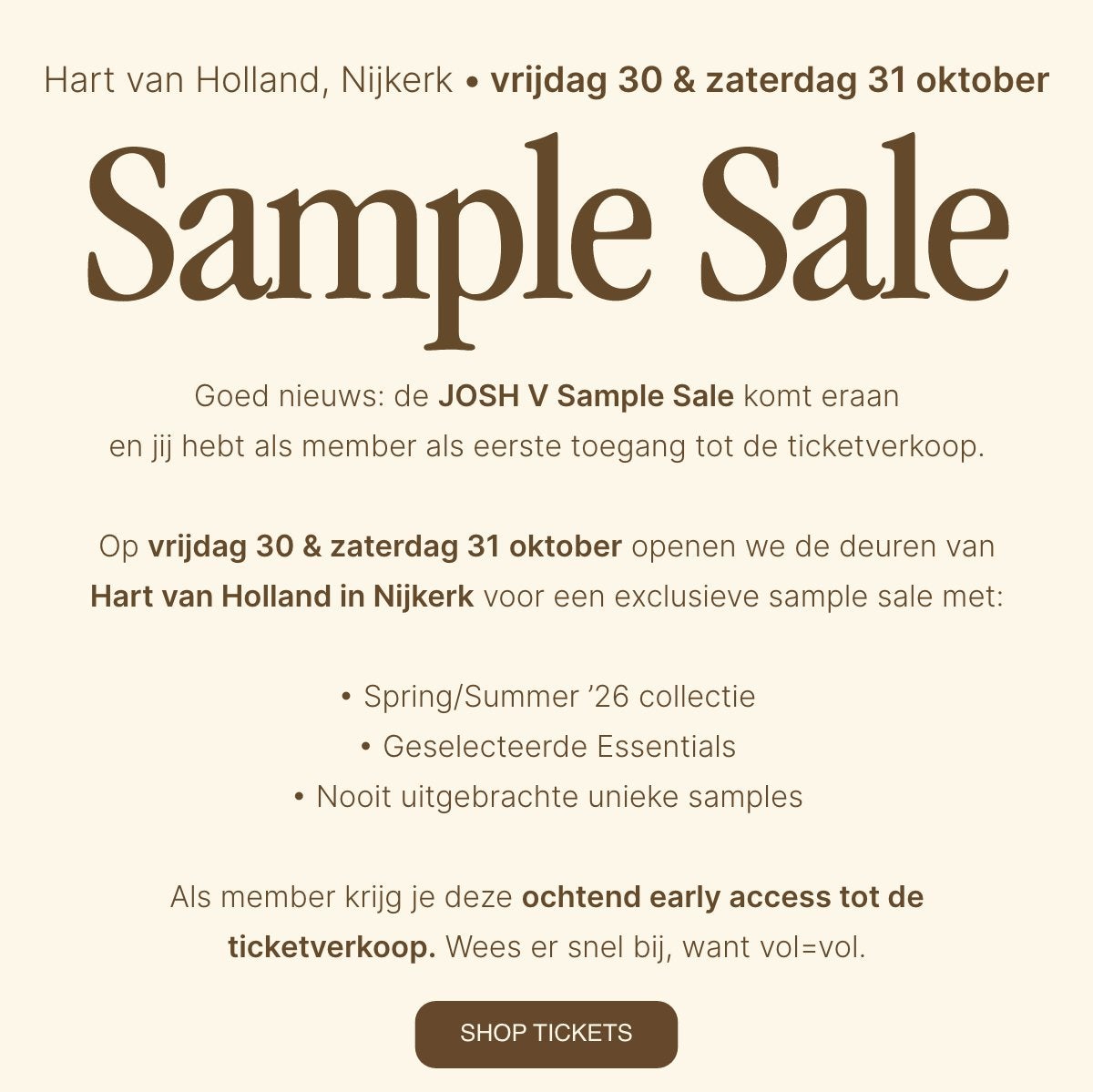 Josh v sample sale , vrijdag 2e shift 3 kaarten, Tickets en Kaartjes
