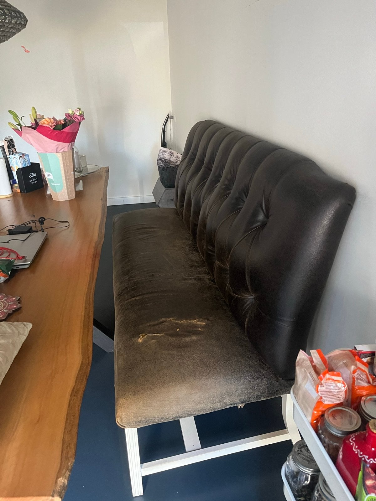 Eetkamerbank en stoelen - Groen en Geel, Gebruikt, Overige kleuren, Ophalen of Verzenden, Vier