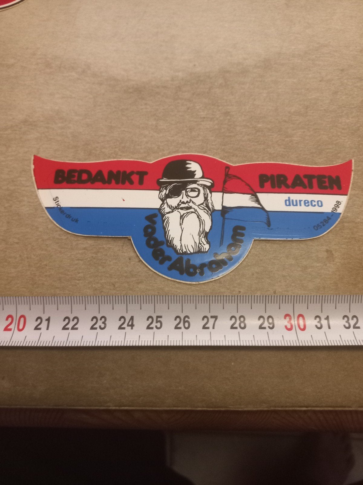 Vintage Sticker: Bedankt Piraten - Vader Abraham Dureco, Ophalen of Verzenden, Gebruikt, Overige typen