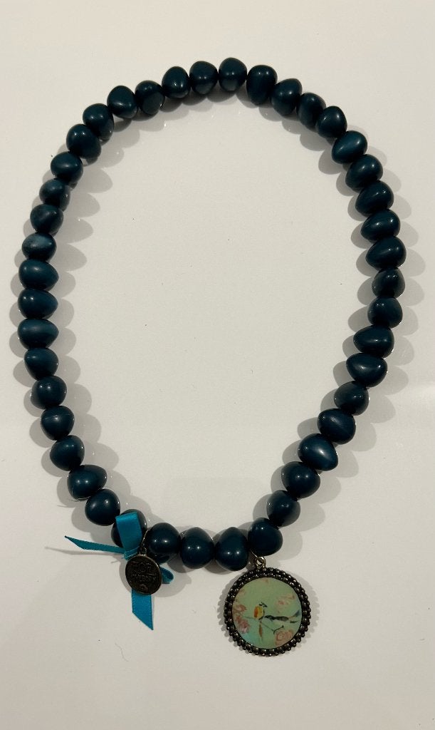 Zoe Loveborn petroleumkleurige kralenketting, Met hanger, Kunststof, Blauw, Nieuw