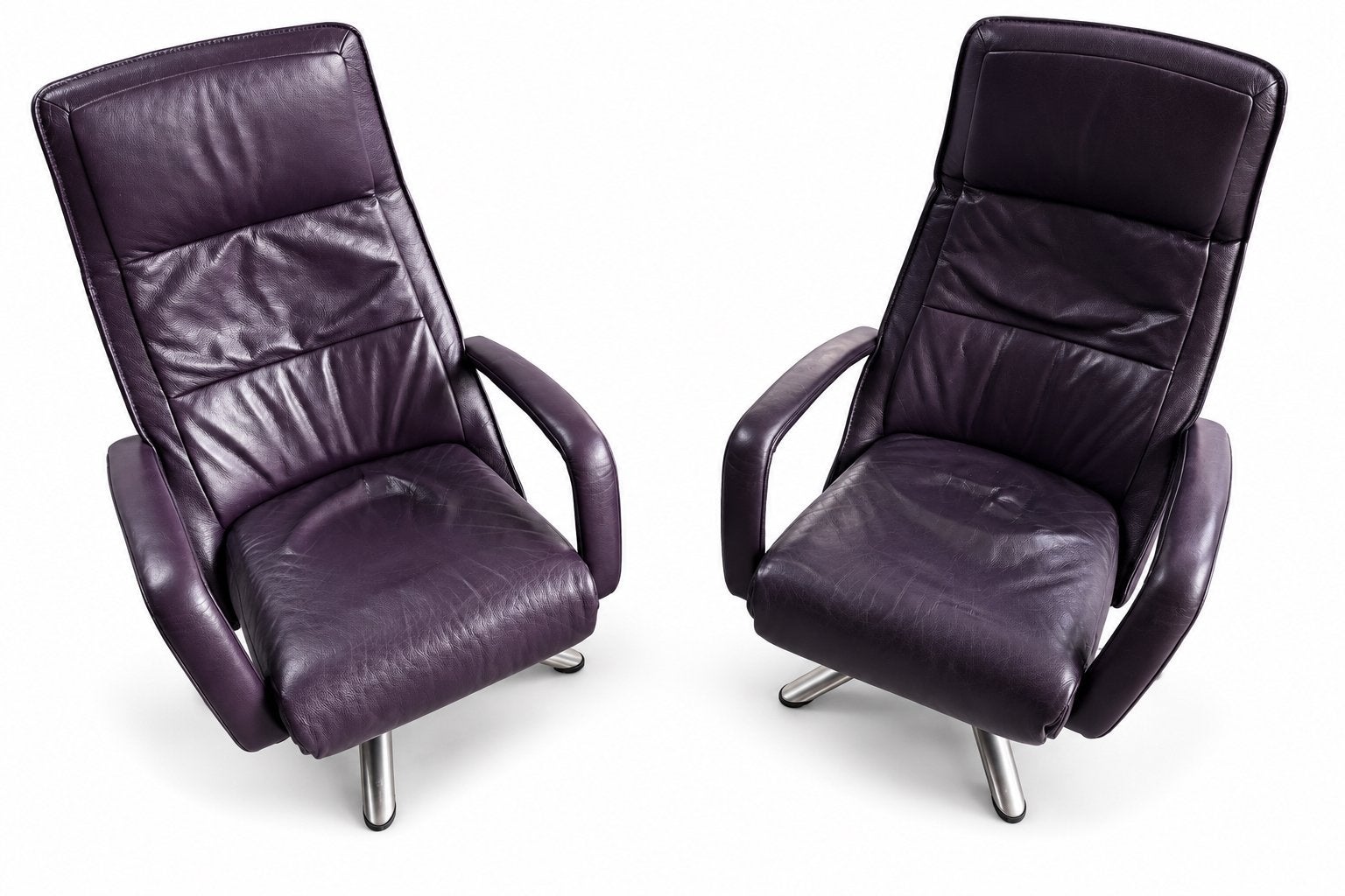 Luxe leren fauteuils (2x) - Paars, Huis en Inrichting, Ophalen, Gebruikt, 75 tot 100 cm, Leer