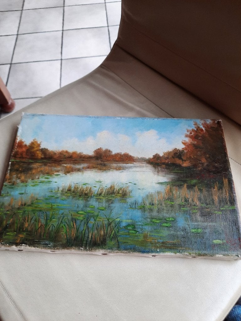 OUD SCHILDETRIJTJE OLIEVERF OP DOEK, Doek, Ophalen of Verzenden, Landschap, Klassiek