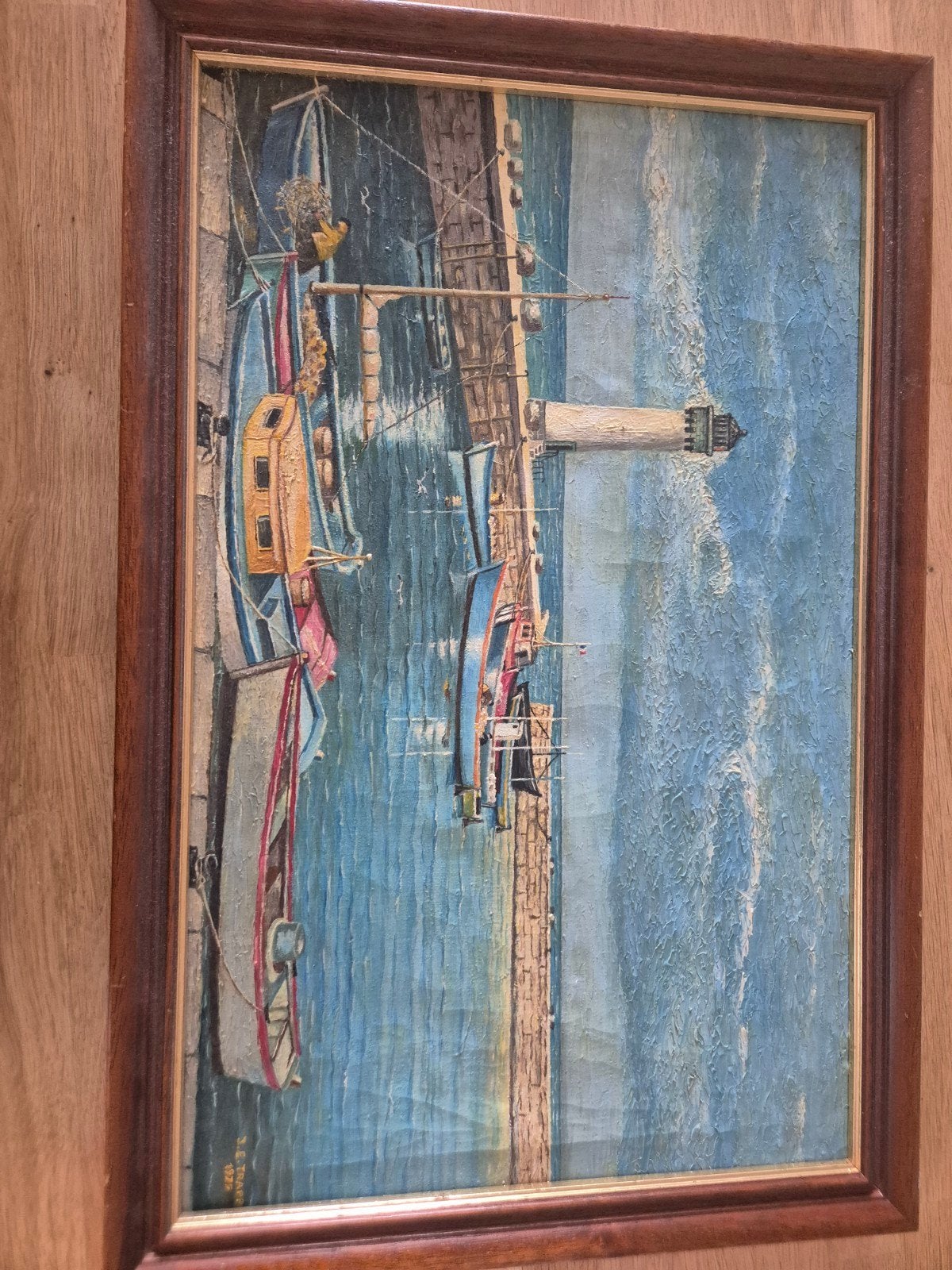 Schilderij haven van La Cotinière, gesigneerd J.E.Trapp 1975, Maritiem / water, Doek, Gedateerd, Impressionistisch