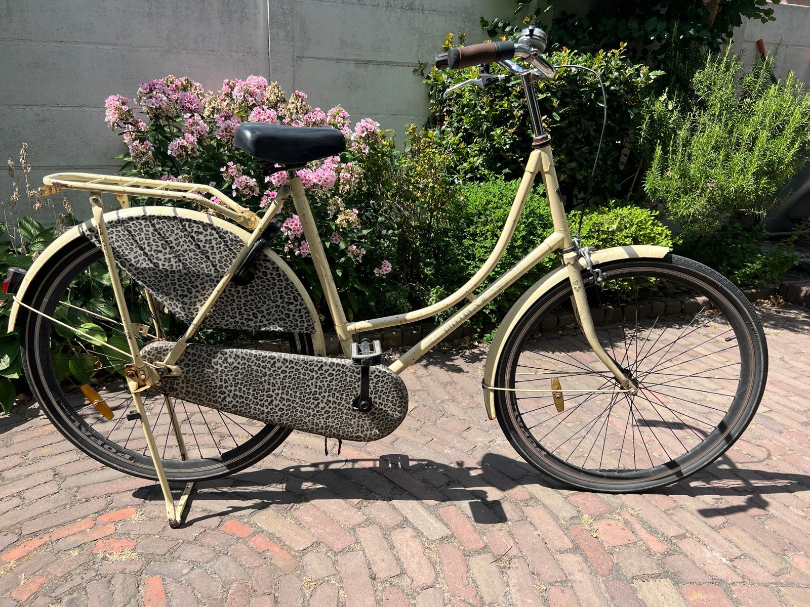 Vintage Damesfiets - Omafiets - Crème met Leopard Print, Terugtraprem, 50 tot 53 cm, Ophalen, Overige merken