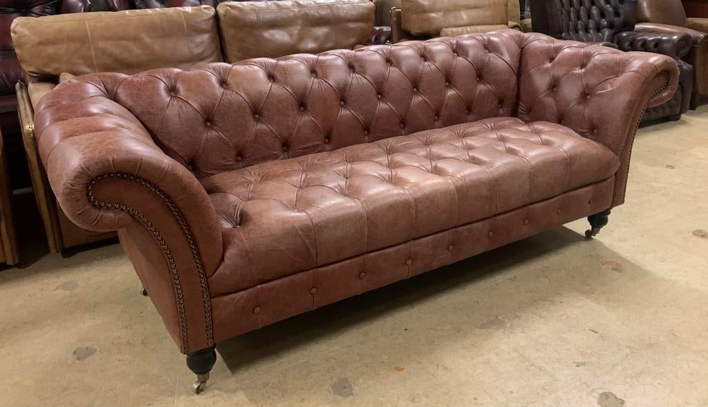Prachtige Chesterfield Bank 3 Zits Bruin., Gebruikt, Chesterfield, Driepersoons, 75 tot 100 cm