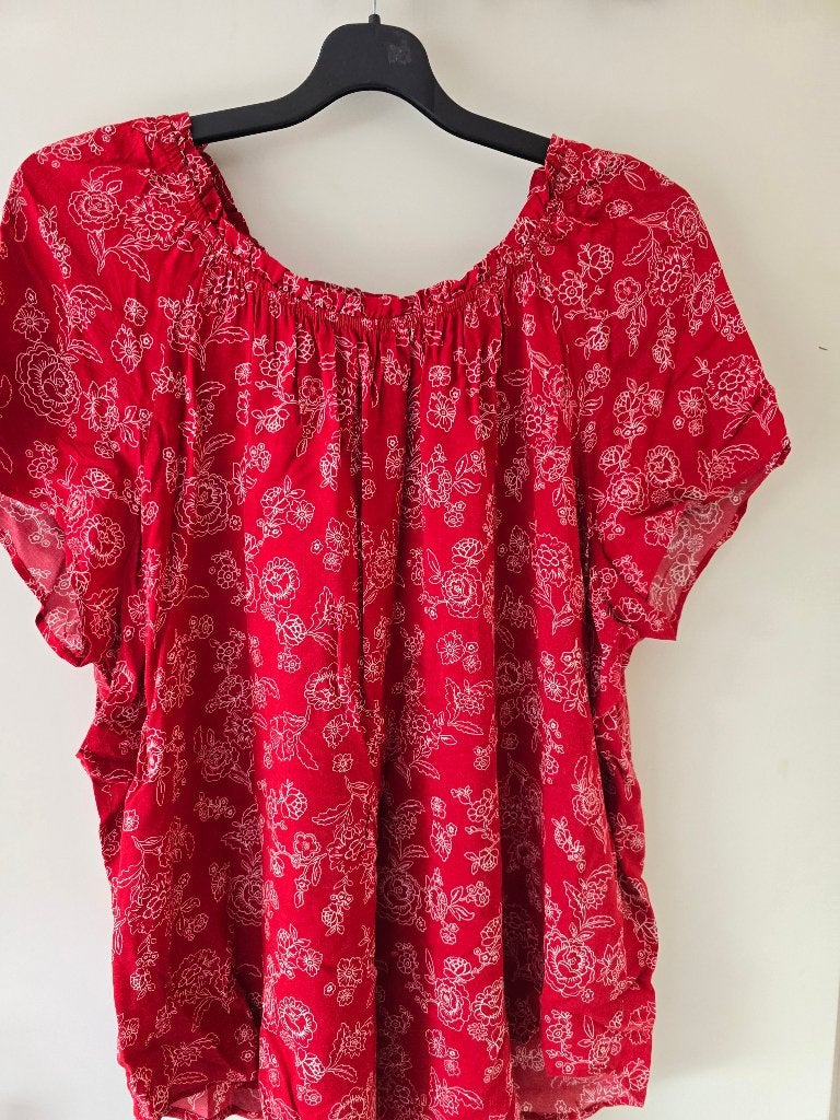 Rode blouse met witte bloemen, Yessica, maat 50, Kleding | Dames, Blouses en Tunieken, Yessica, Maat 46/48 (XL) of groter, Ophalen of Verzenden