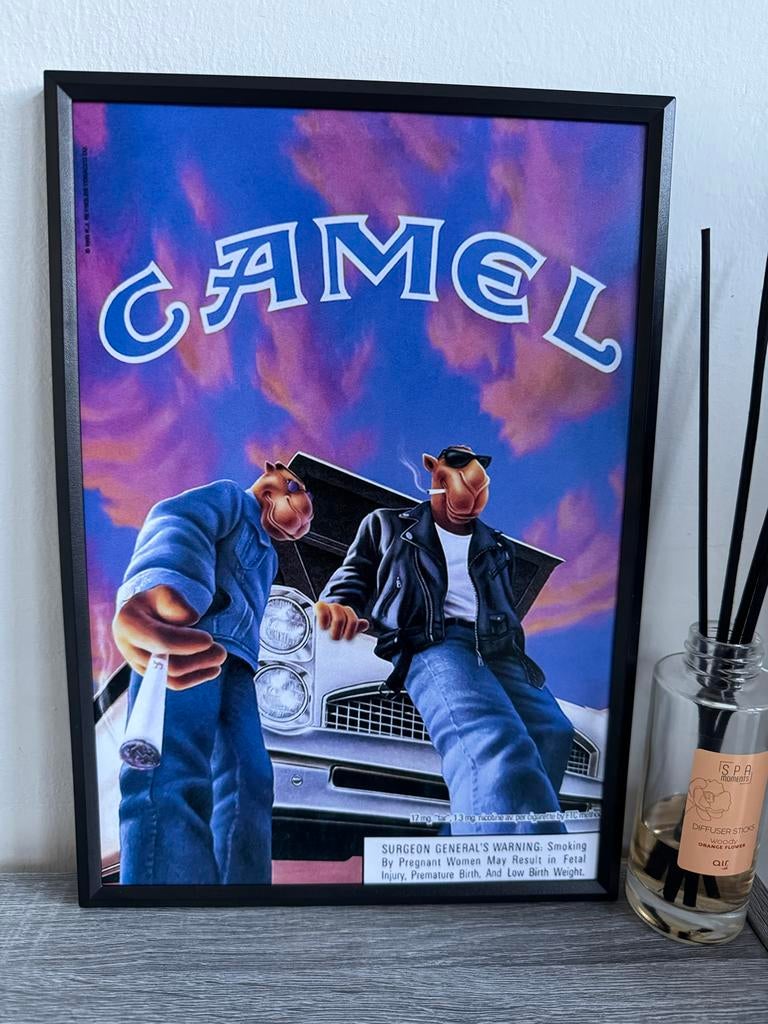 Camel Poster Ingelijst 21x30cm, Verzamelen, Met lijst, A4 of kleiner, Ophalen of Verzenden, Reclame