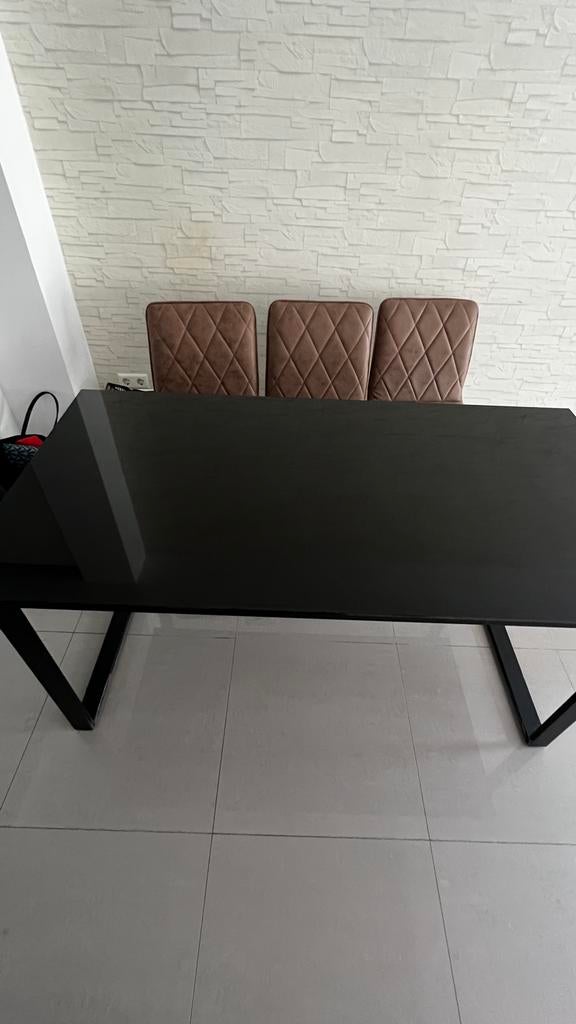 Luxe granieten eettafel - Zwart, 162x85 cm, Huis en Inrichting, Tafels | Eettafels, Zo goed als nieuw, Vier personen, Rechthoekig