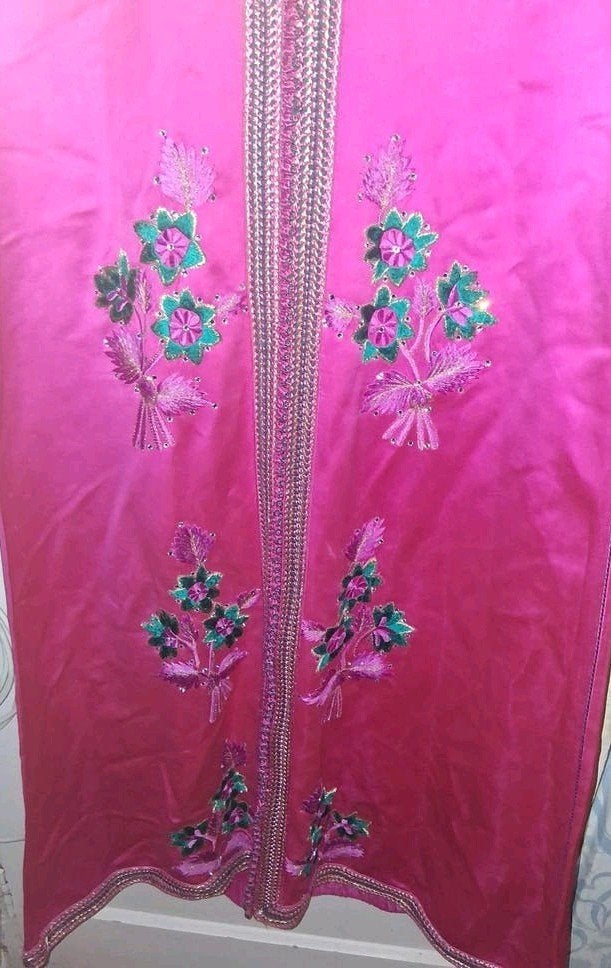 Prachtige Marokkaanse Kaftan - Turquoise met Roze Bord, Kleding | Dames, Maat 38/40 (M), Overige typen, Ophalen of Verzenden, Groen