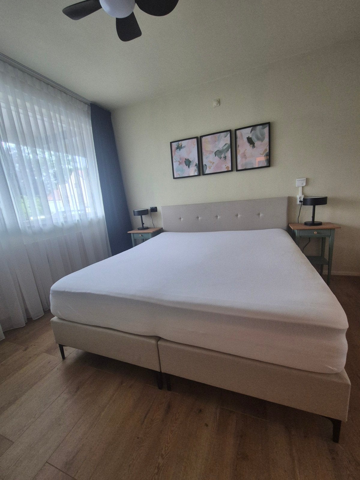 Boxspring beige 180 Wehkamp, Ophalen, Beige, Tweepersoons, Zo goed als nieuw