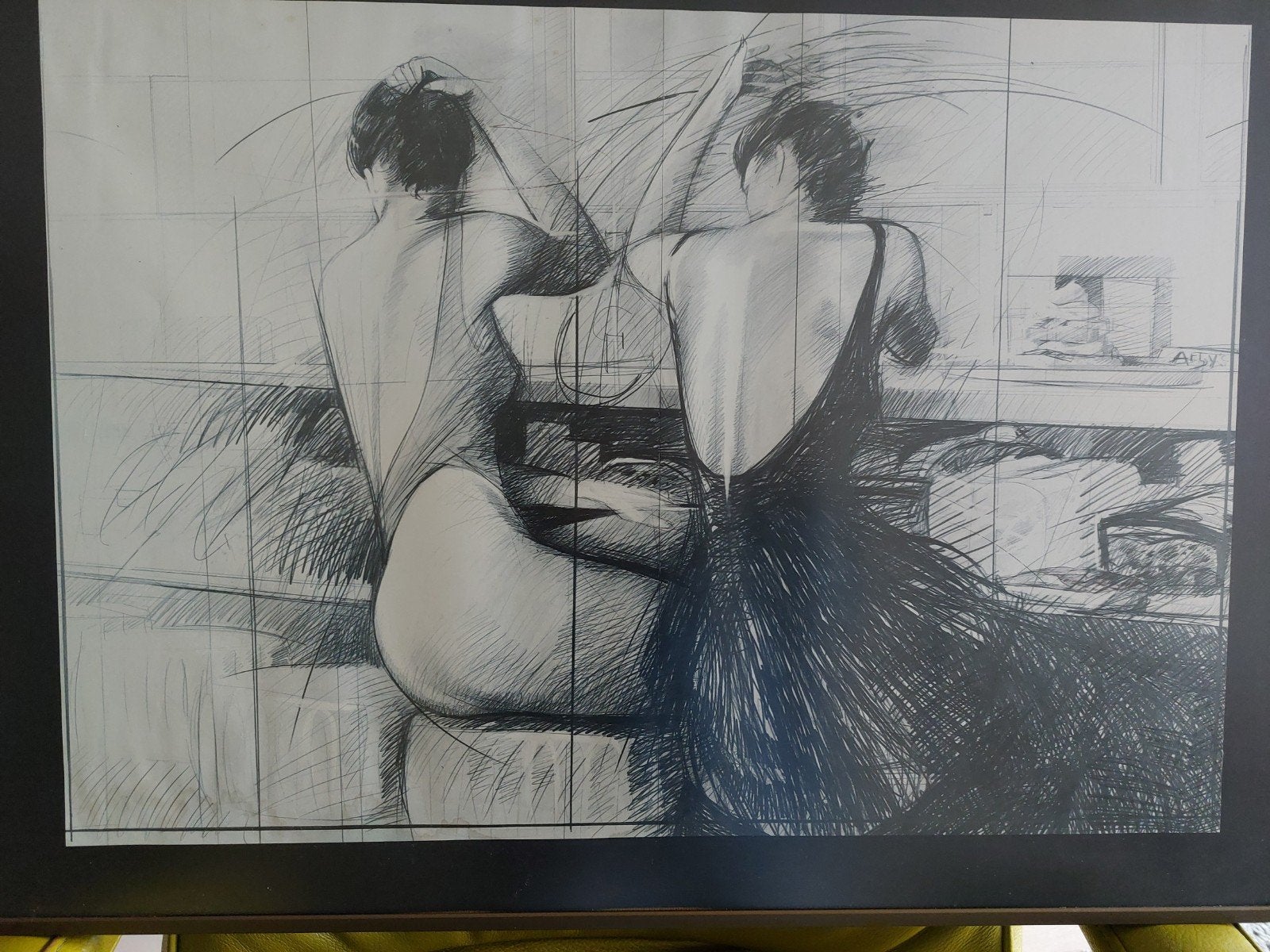 Afly's meisje - Steven Scheffer (1976) - Originele tekening, Ophalen, Tekening, Potloodtekening, Achter glas