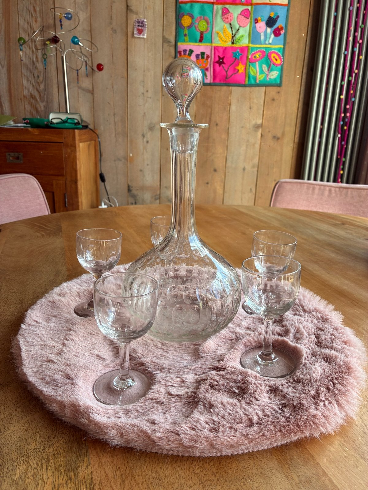 Vintage Glazen Karaf met 5 Borrelglaasjes, Antiek en Kunst, Ophalen