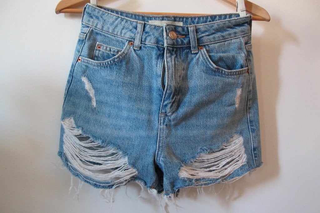 Ripped denim mom shorts (TOPSHOP), Kort, Blauw, Topshop, Ophalen of Verzenden