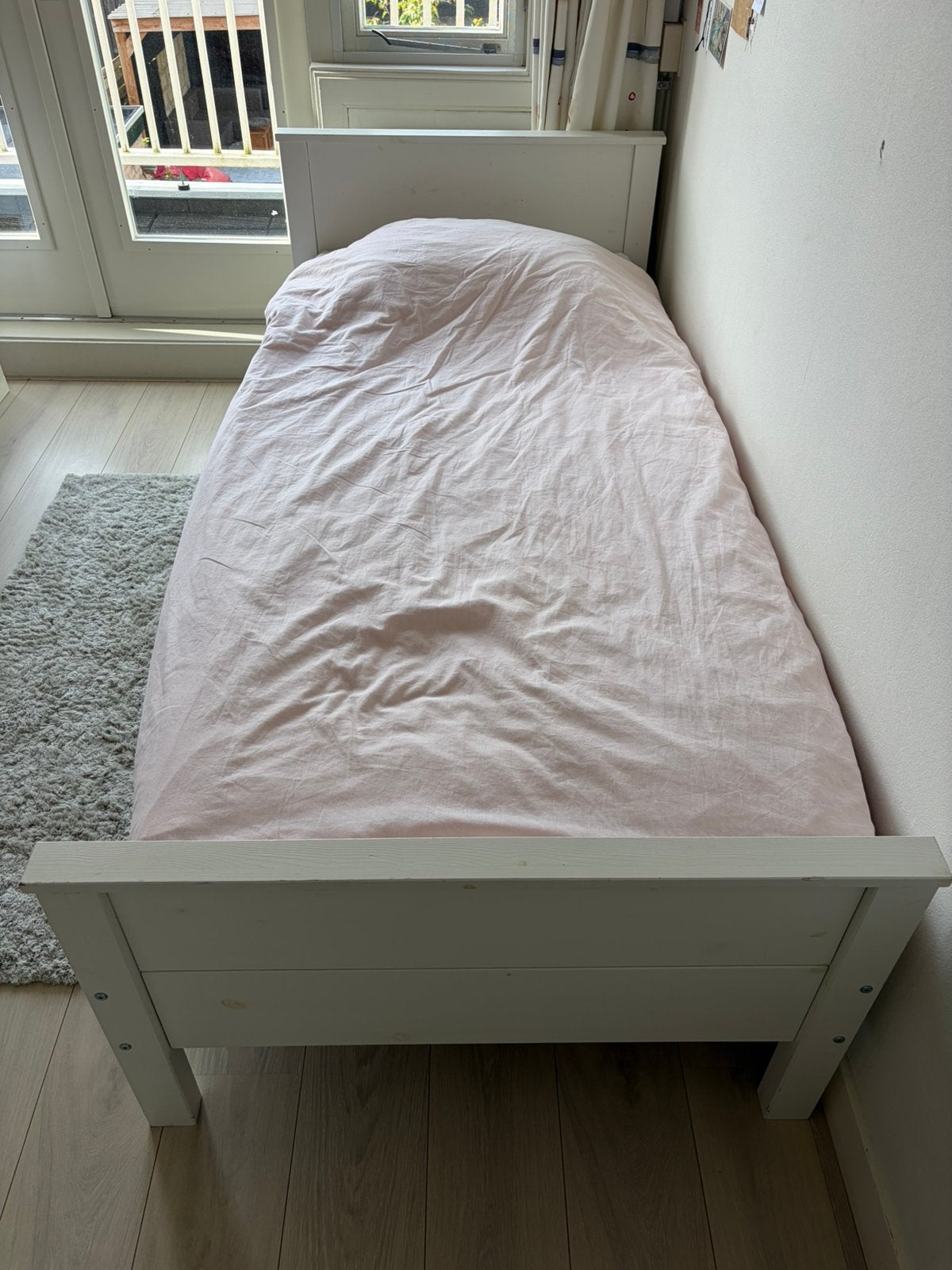 Mooi stevig houten eenpersoonsbed, Ophalen, Gebruikt, 90 cm, Eenpersoons