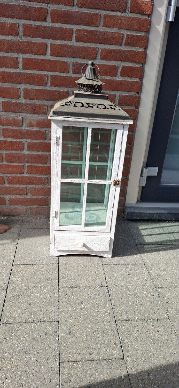 Decoratieve buitenlantaarn - Wit hout met glas, Ophalen, Hout, Gebruikt, Landelijk
