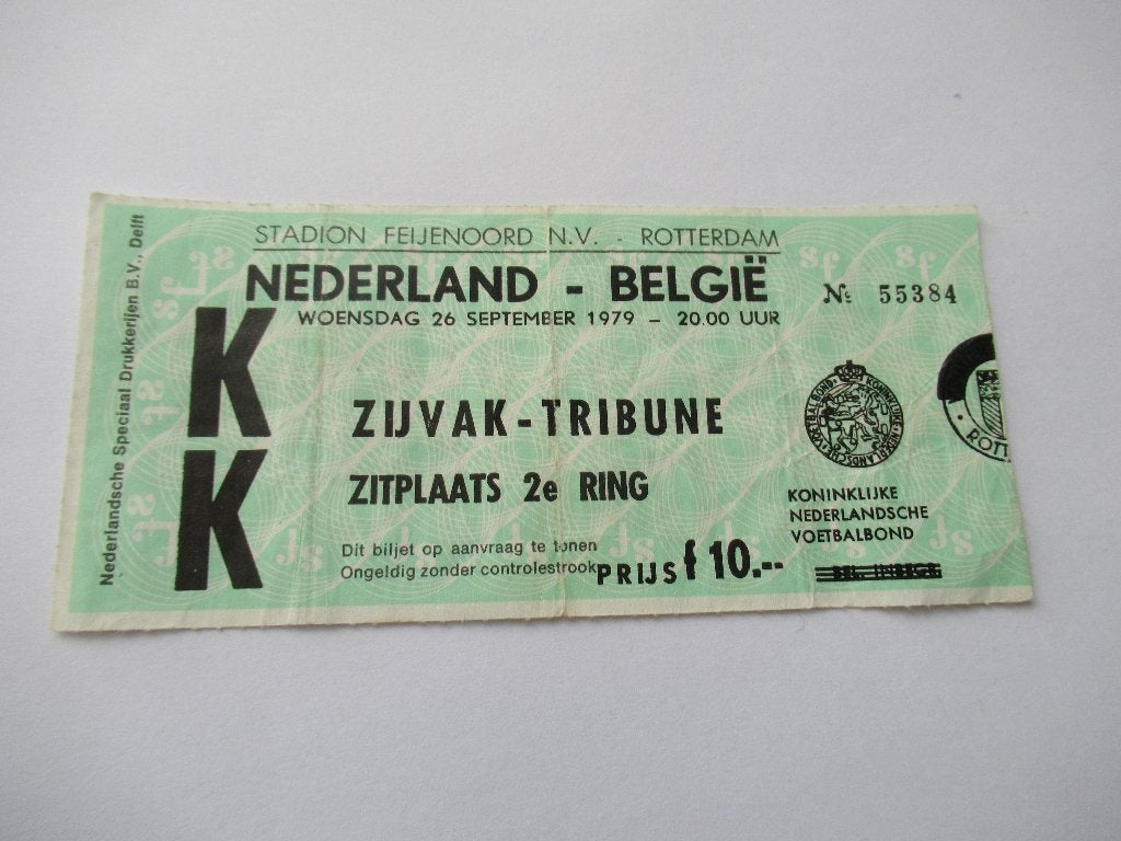 Voetbal ticket Nederland - België gespeeld 26 september 1979, Verzenden, Gebruikt, Buitenlandse clubs, Poster, Plaatje of Sticker