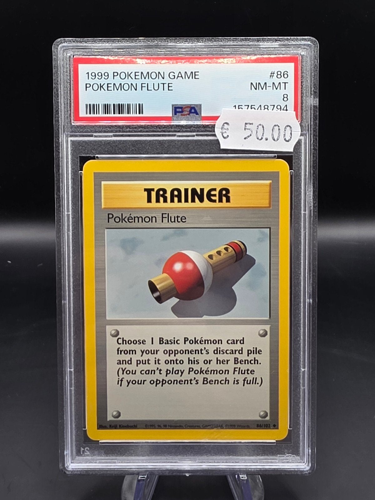 Pokémon Flute Trainer Kaart PSA 8 NM-MT (1999), Ophalen of Verzenden, Zo goed als nieuw, Losse kaart