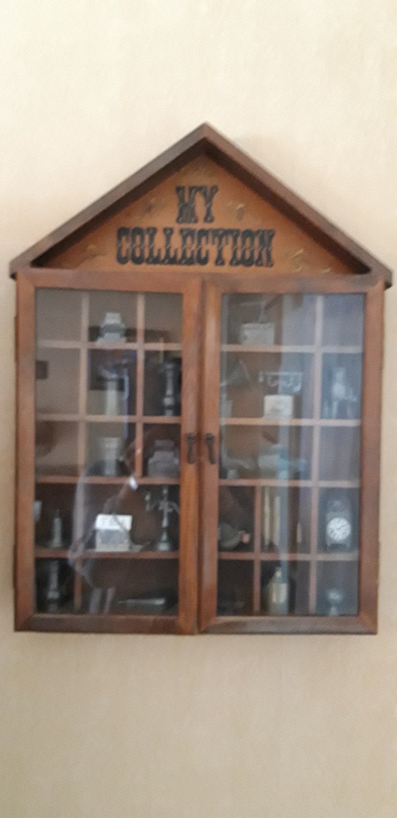 Houten Vitrinekast 'My Collection' met Miniatuur Collectie, Antiek en Kunst, Antiek | Meubels | Kasten, Ophalen of Verzenden