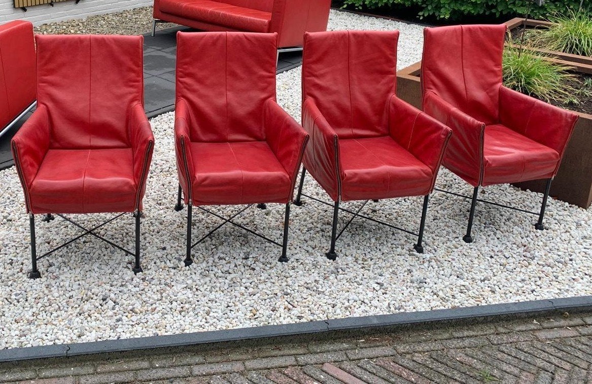 Montis Chaplin eetkamerstoelen - Rood leer, Ophalen, Gebruikt, Leer, Vier