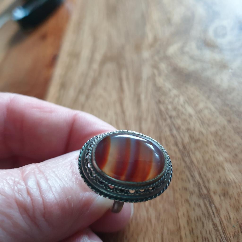 Prachtige vintage zilveren ring met steen, Ophalen of Verzenden, Zo goed als nieuw, Dame, Zilver