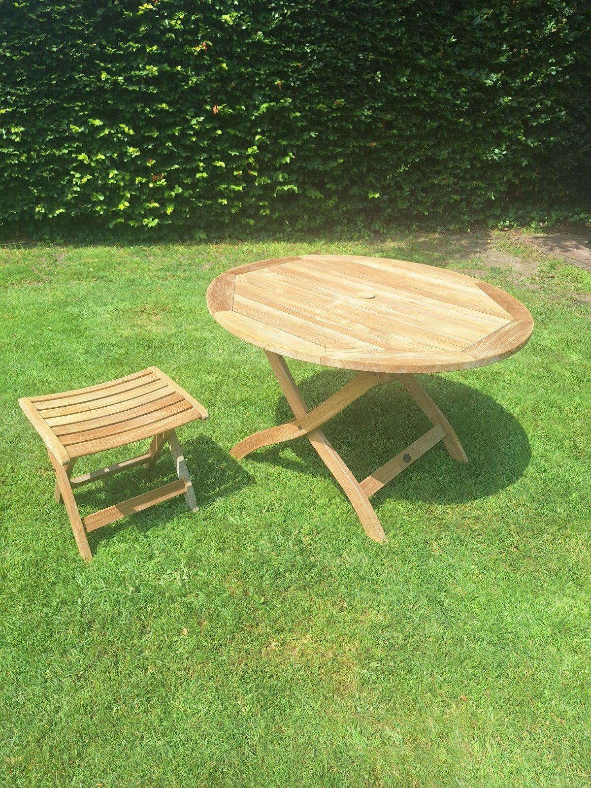 Tuintafel en voetenbank van teak&garden., Ophalen, Teakhout